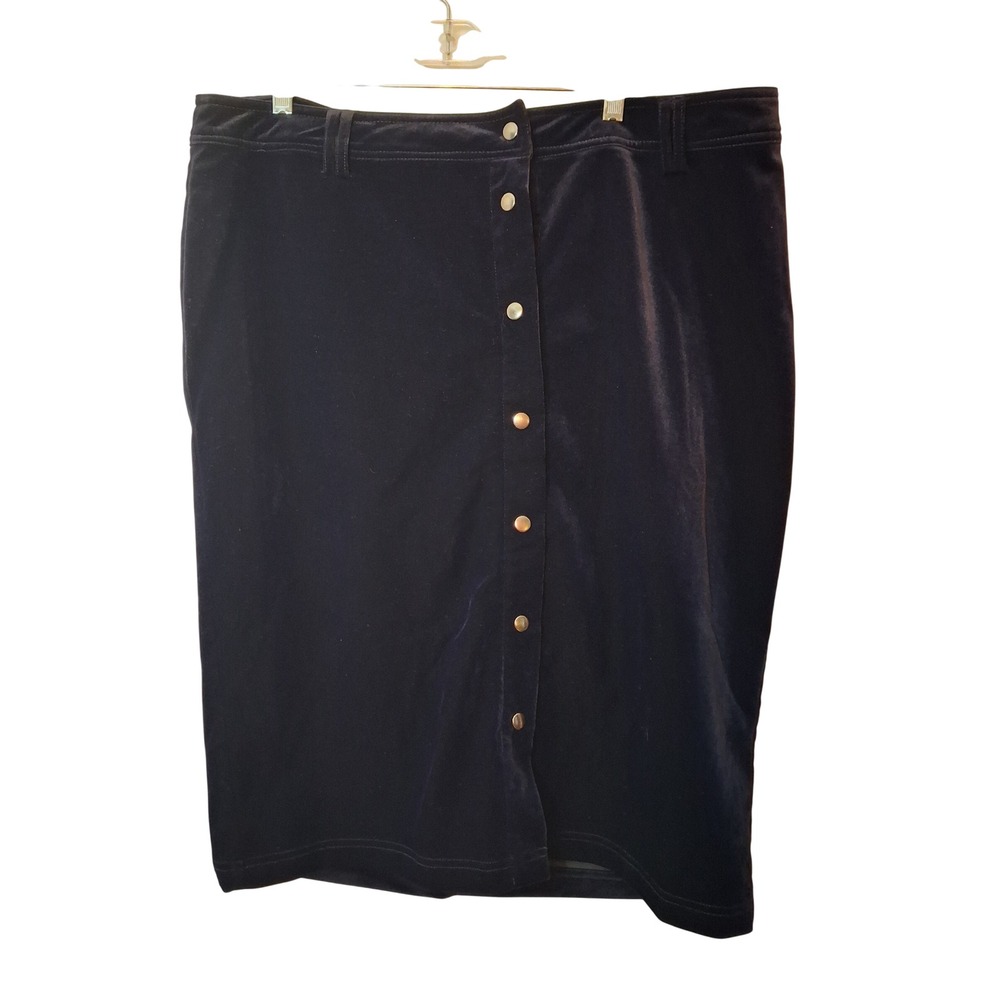 cj banks Womens 1X Blueish Purple Flocked Velvet Button Front Pencil Skirt
